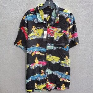 Rolla's Men Button Up Shirt XL Black Classic Cars Hawaiian Short Sleeve NWT‎